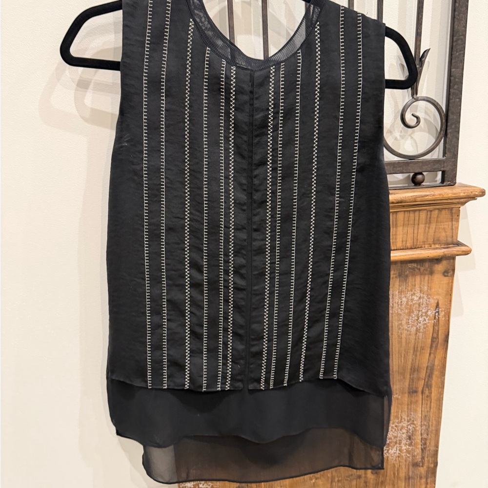 Vince Black silk Sleeveless Blouse with White Detailing